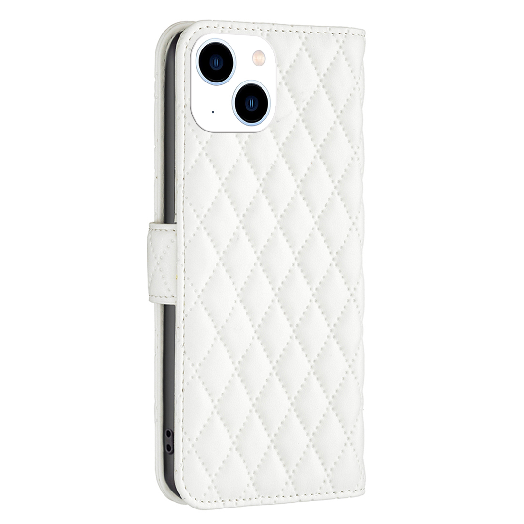 iPhone 14 / iPhone 13 Leder Tasche Flip Cover Steppmuster - Weiss