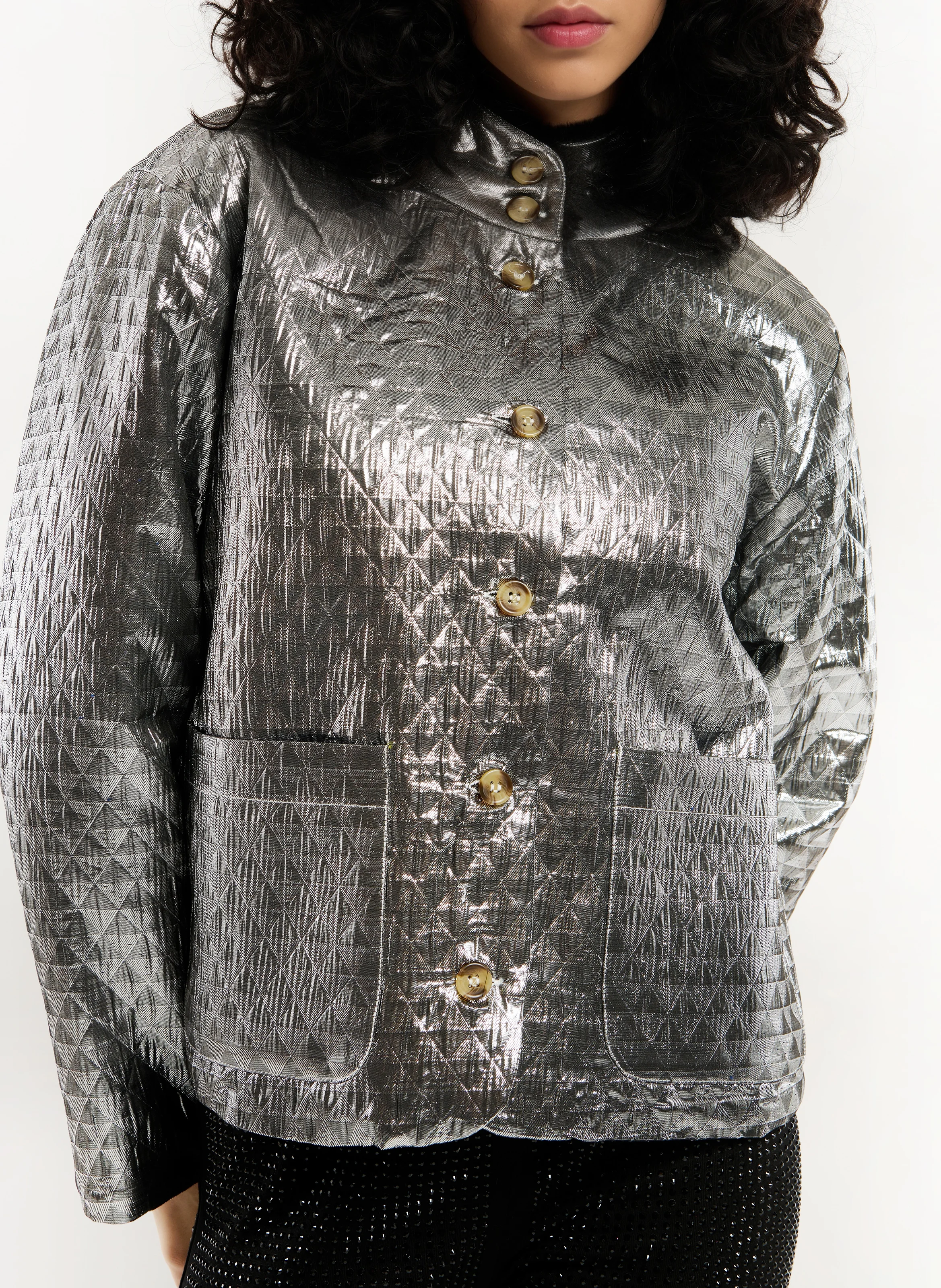 ISAAC - Veste courte métallisée matelassée| Argent