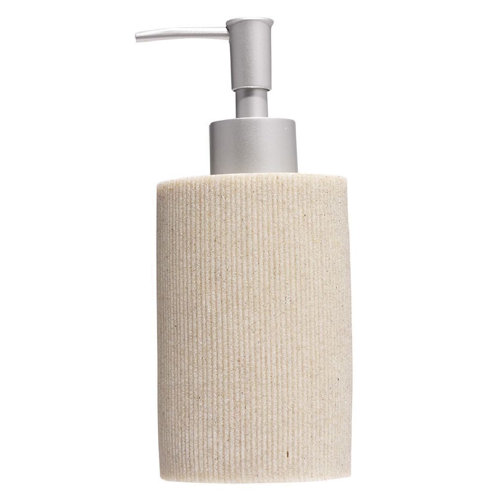 Distributeur de savon plastique beige effet texturé Ø6xH17cm