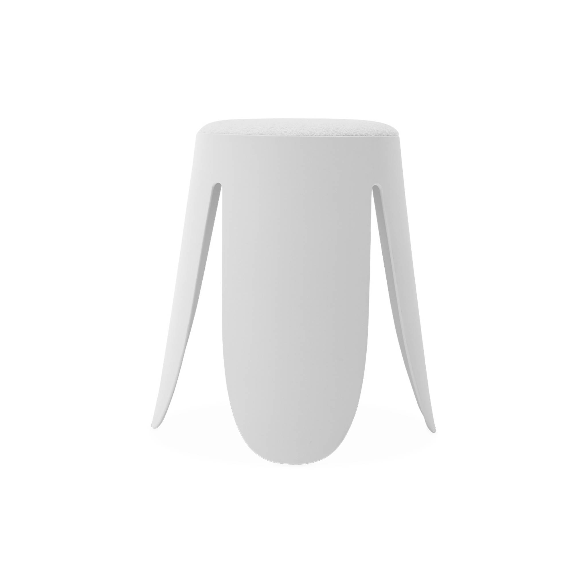 Set de 2 tabourets empilables blancs. Bouclette texturée. Niki. Ø30 / 44 x h46cm