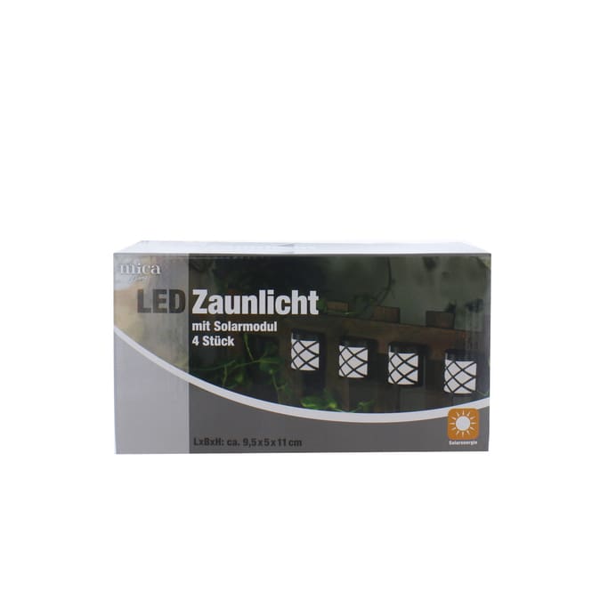 Solar LED Zaunlicht - schwarz - ca. 9,5 x 5 x 11 cm - 4 Stück