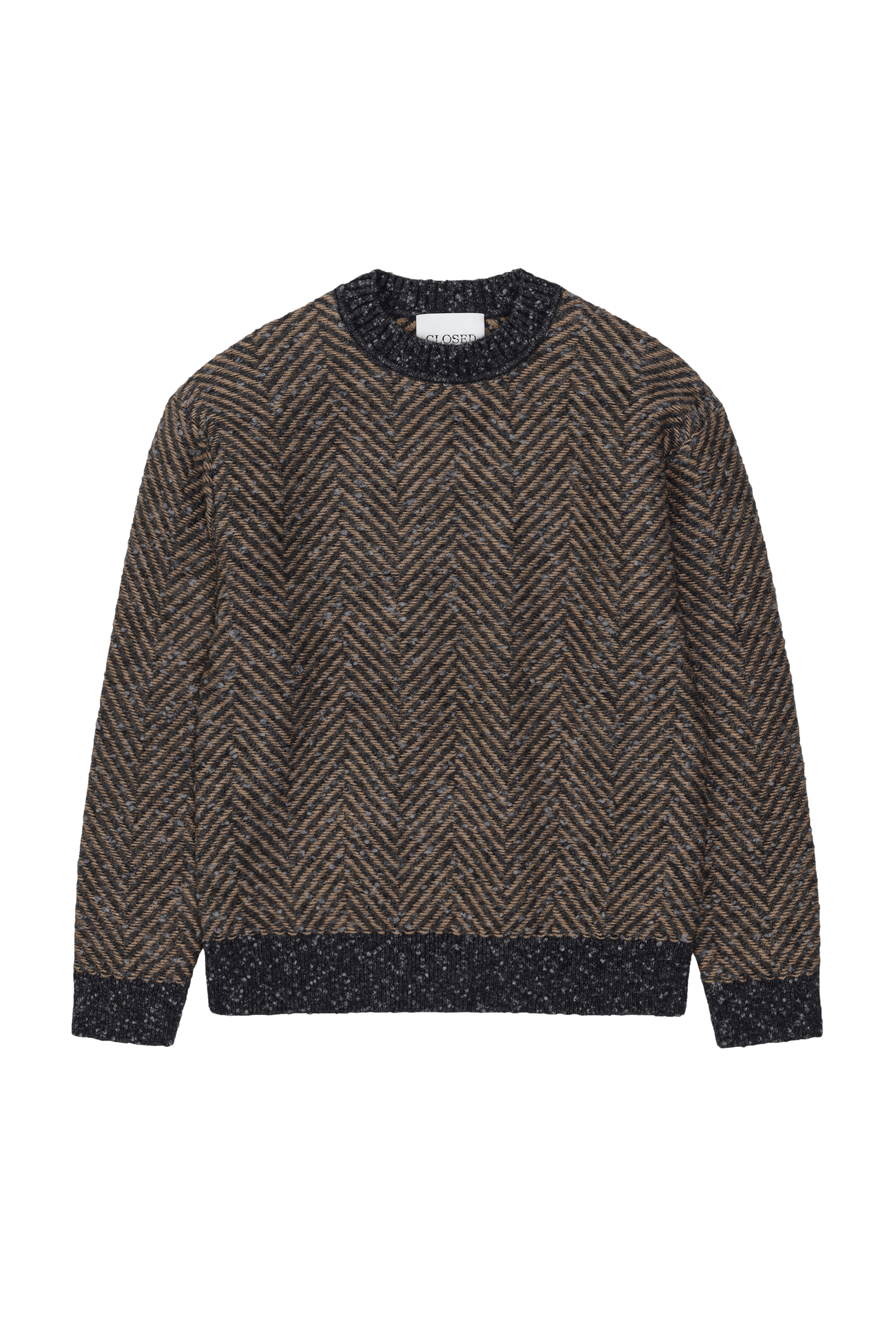 Pull col rond en laine et en coton mélangés | Beige