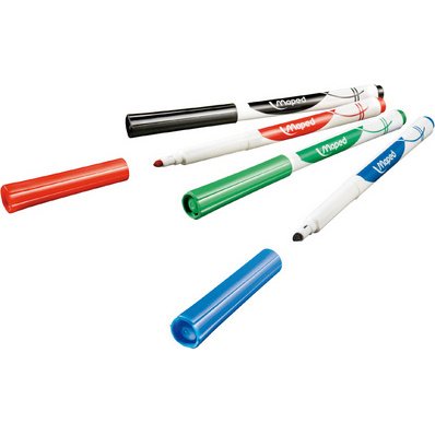 Marqueur effaçable Bic Marker'Peps pointe ogice - Boîte de 4 couleurs assorties