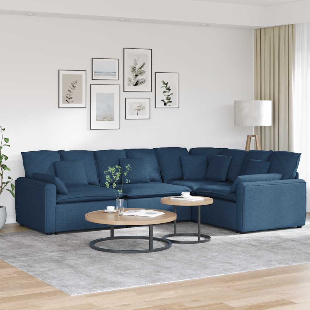 vidaXL Modulaire Bank met Kussens Blauwe Stof