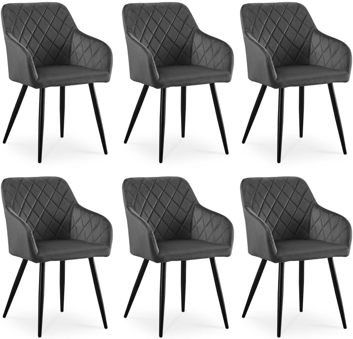 CLIPOP Esszimmerstühle 6er Set, Küchenstuhl Samt Bezug Wohnzimmerstuhl Polsterstuhl mit Armlehne Metallbeine Polstersessel Stuhl für Esszimmer Wohnzimmer Küche (6, Samt Grau)