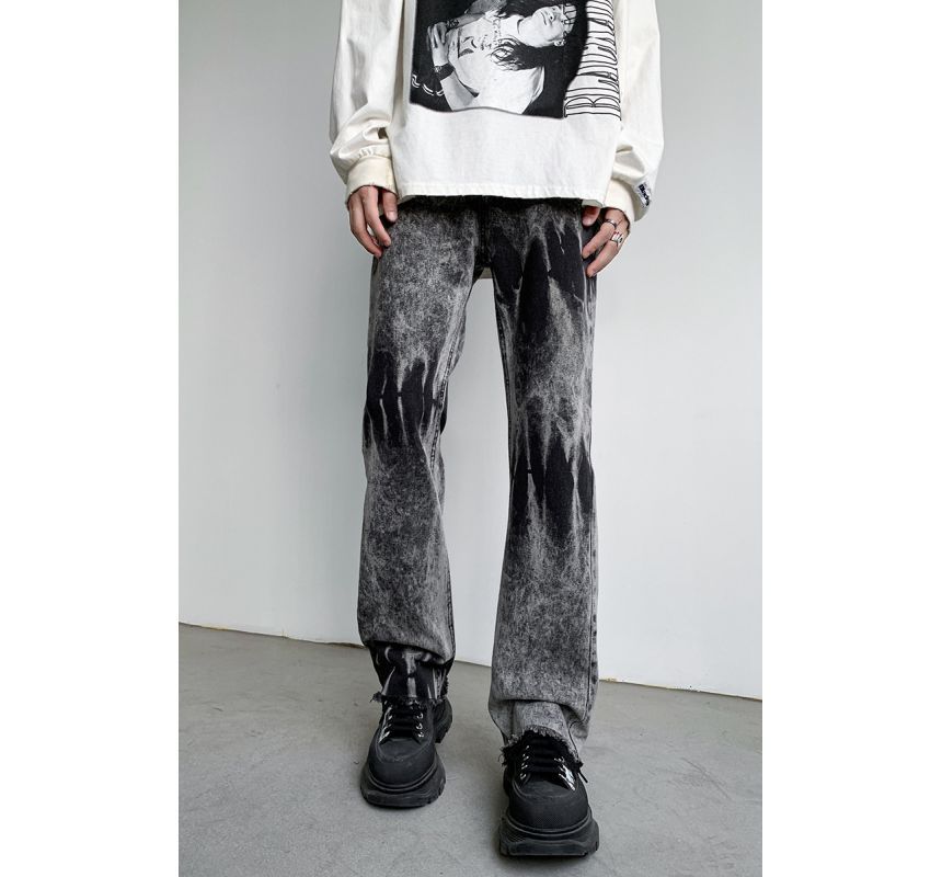 emeisa - Mid Rise Tie Dye Washed Straight Leg Jeans