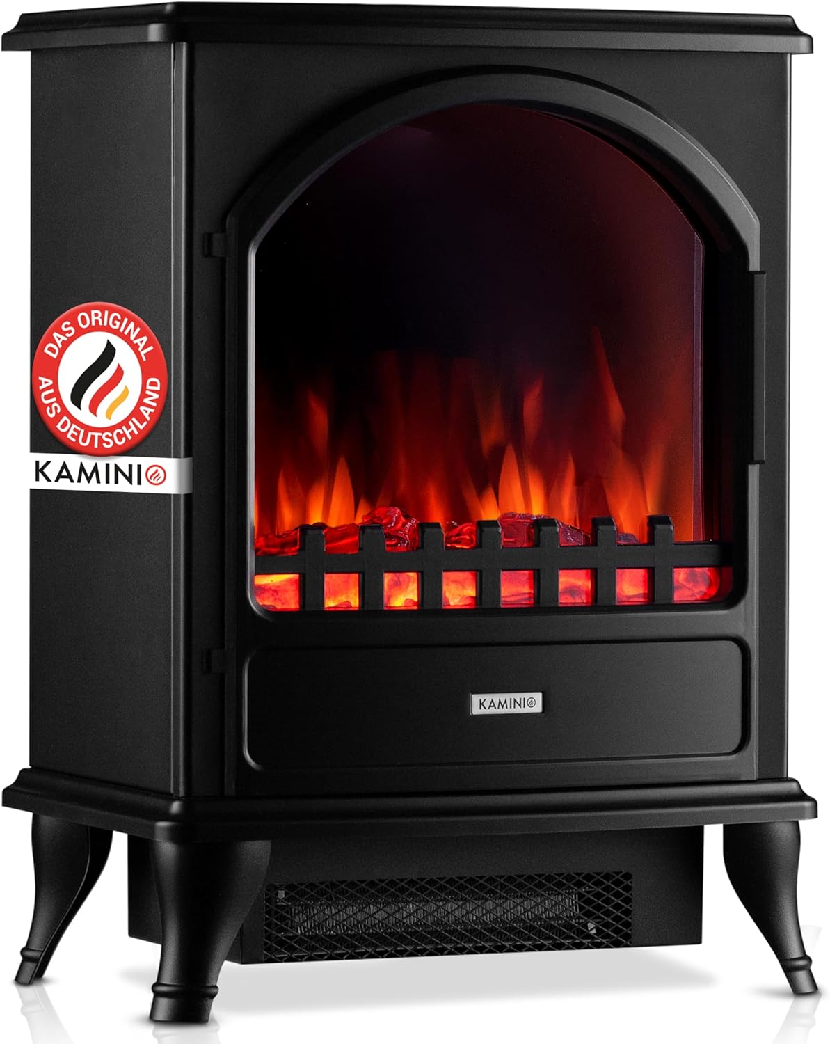 Elektrokamin Leni - Elektrischer Kaminofen mit Heizung, 3D-Flammeneffekt (Schwarz)