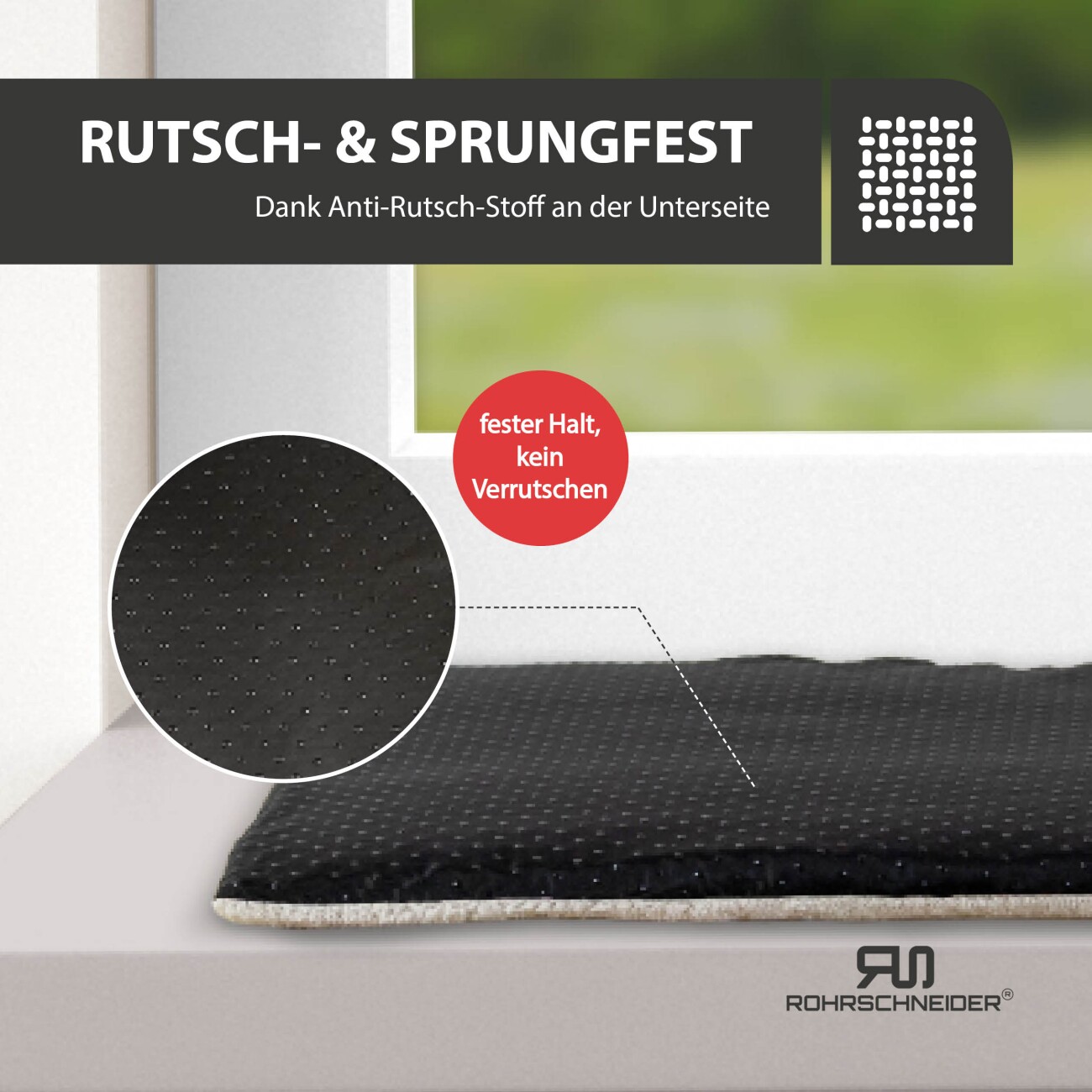 Rohrschneider ® Selbstwärmende Katzendecke, Fensterliege mit rutschfester Unterlage beige 60 cm, 2 cm, 29 cm