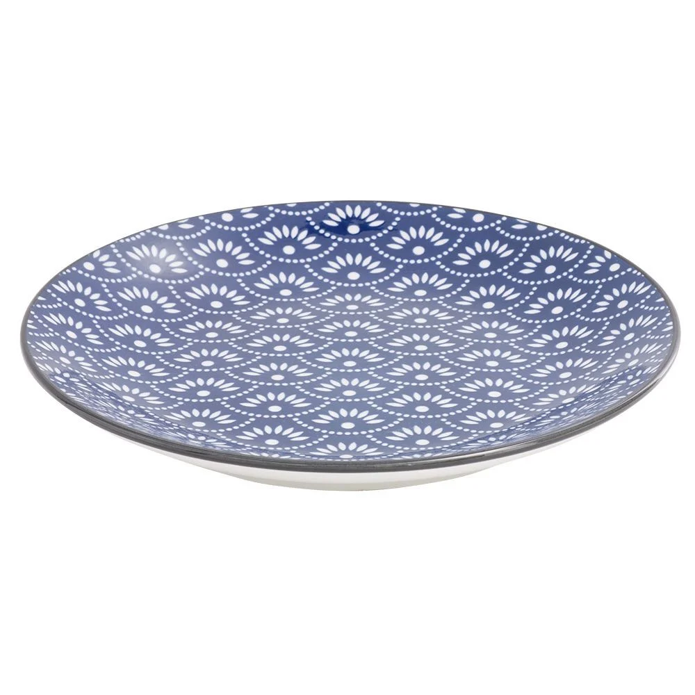 Assiette plate style japonais porcelaine bleu blanc