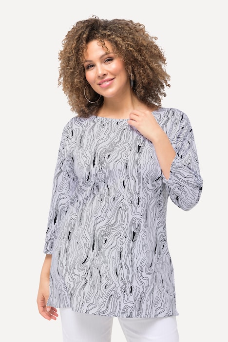 T-Shirt, Linien, Oversized, U-Boot-Ausschnitt, 3/4-Arm