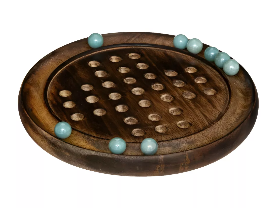 Objet déco Jeu de solitaire avec Support en Bois de Manguier et Billes en Verre