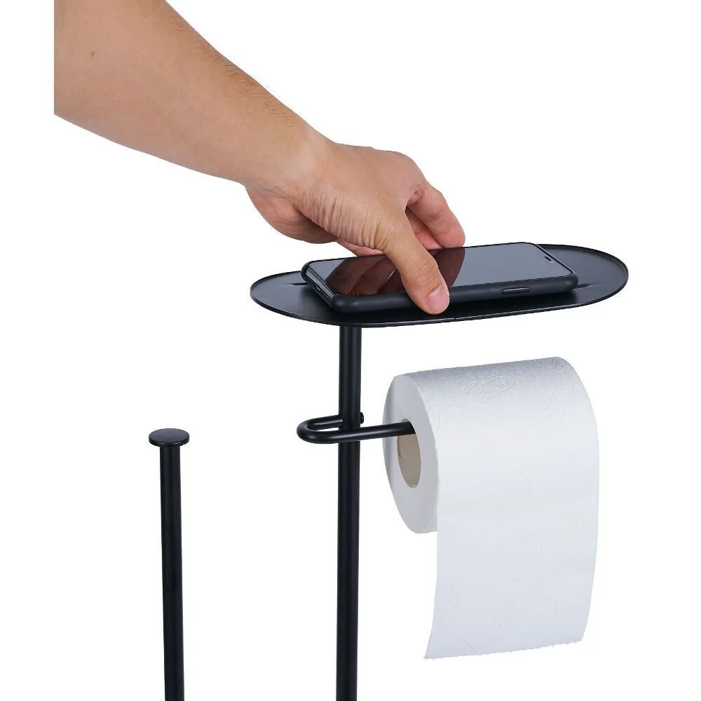 Support papier WC et téléphone noir 36xH66x13,5cm