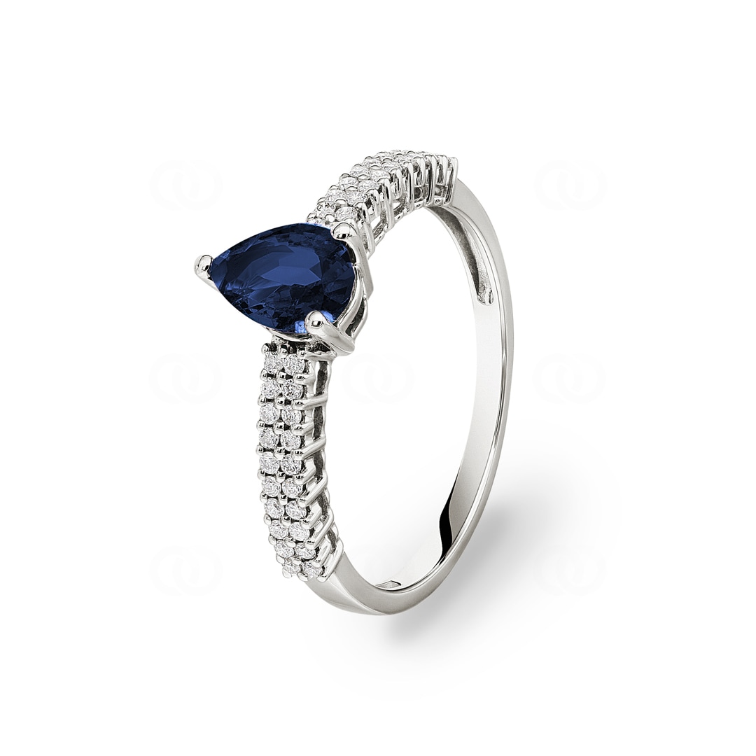 Saphirring 750/18 K Weissgold mit Diamanten 0.16 ct H/si