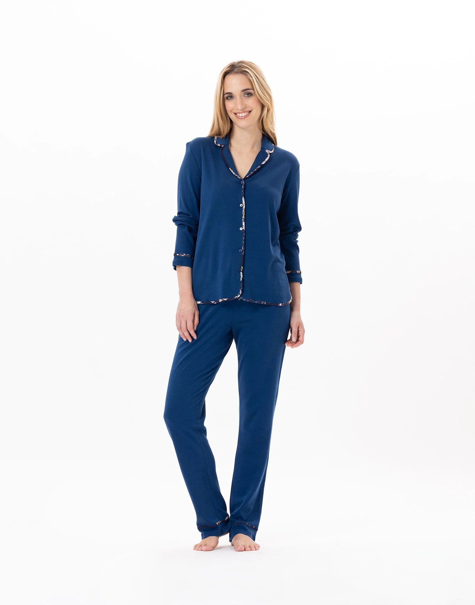 GLORIA 806 - Pyjama boutonné en coton | Bleu