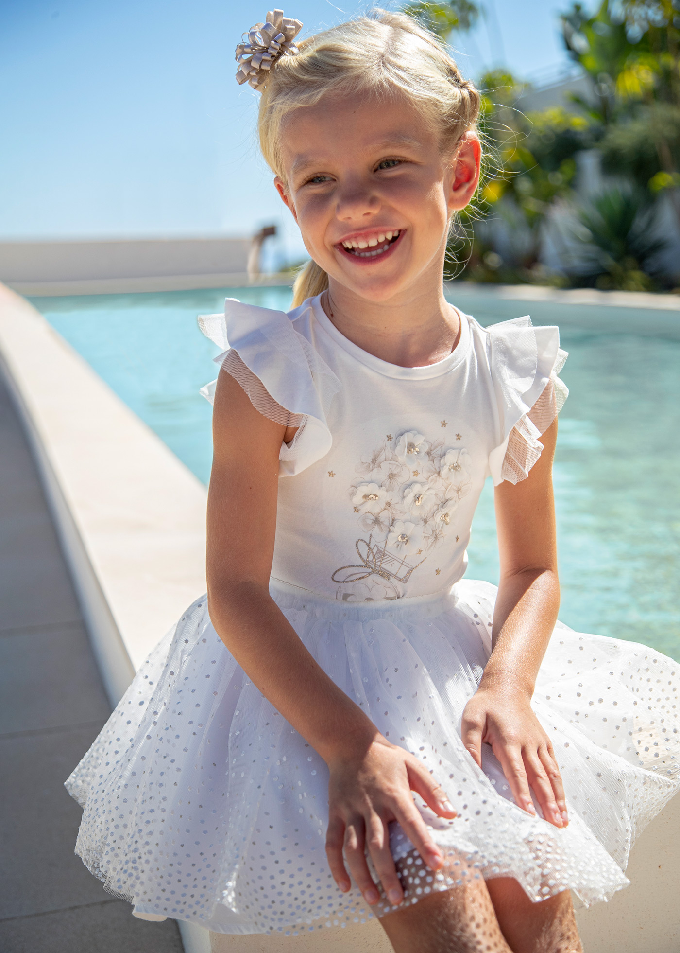 Saia de tule com glitter para meninas