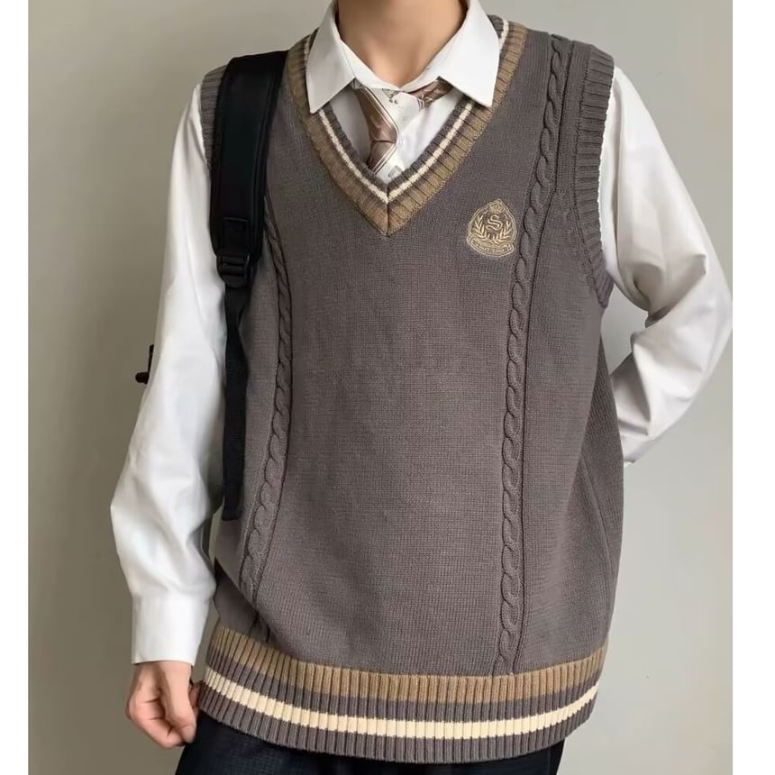 jagevin - V-hals geborduurd gestreept vest