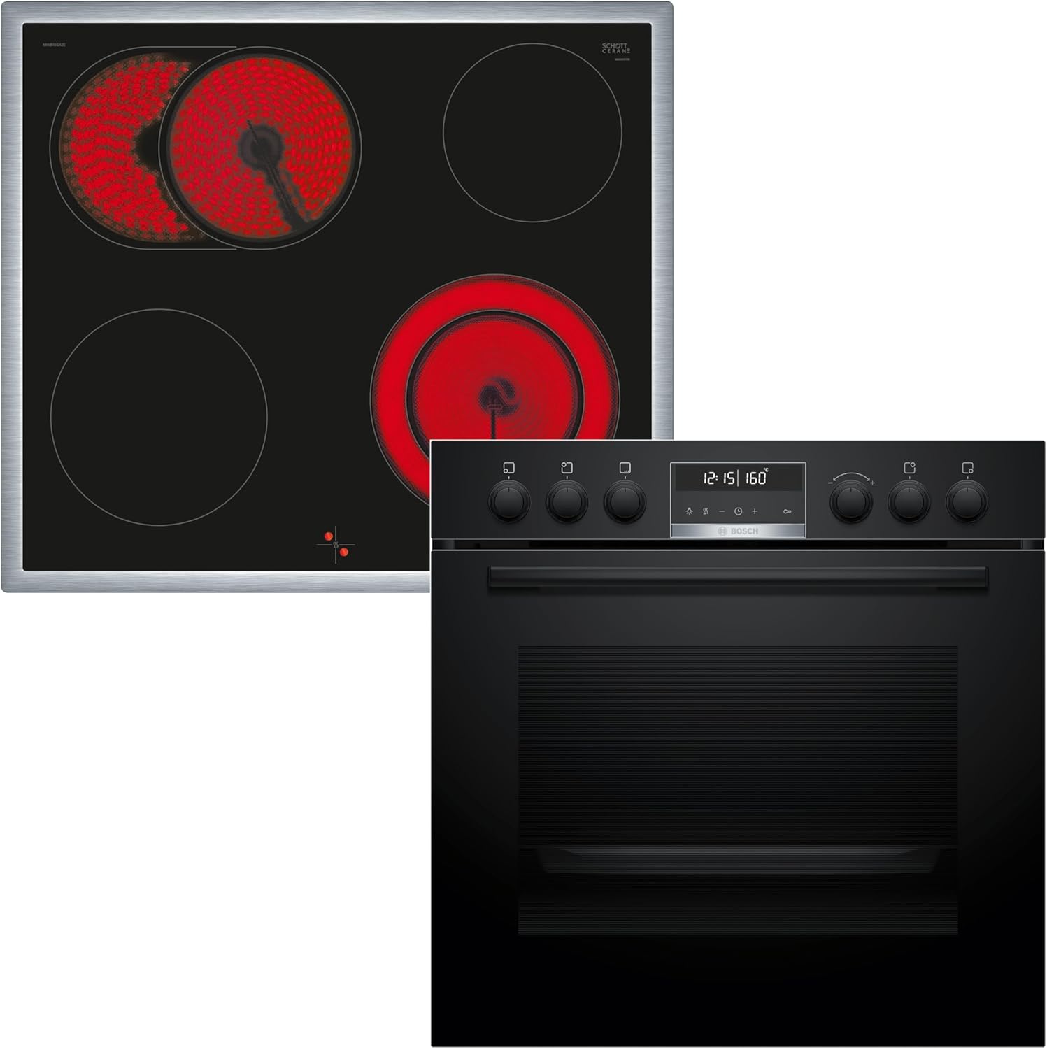Bosch HND671LS62 Einbauherd-Set, Bestehend aus HEG578BB3 Herd, 60 x 60 cm, Made in Germany, Air Fry, 3D Heißluft, Hydrolyse und Pyrolyse Selbstreinigung, & NKN645GA2E Elektro-Kochfeld, Bräterzone