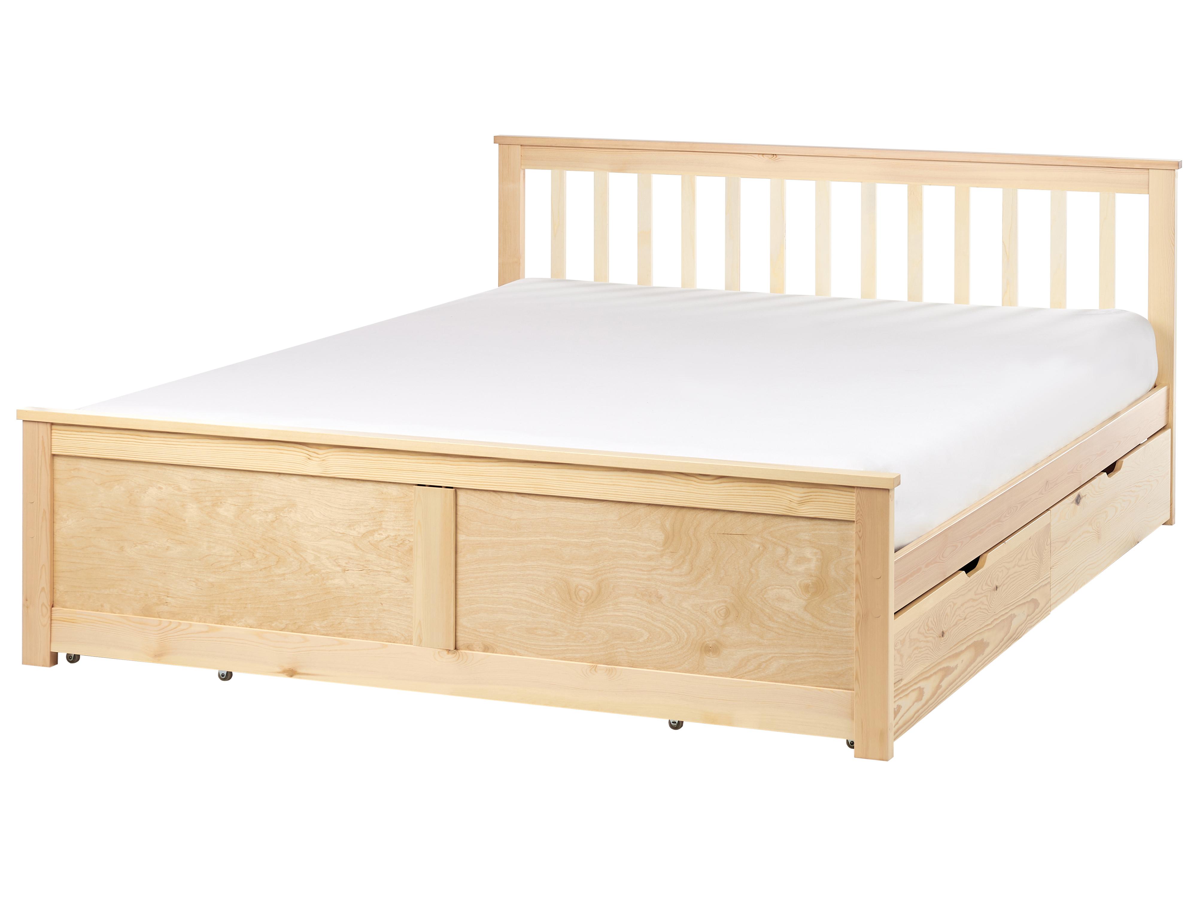 Bed met opbergladen Dennenhout OLENDON 160 x 200 cm Lichtbruin