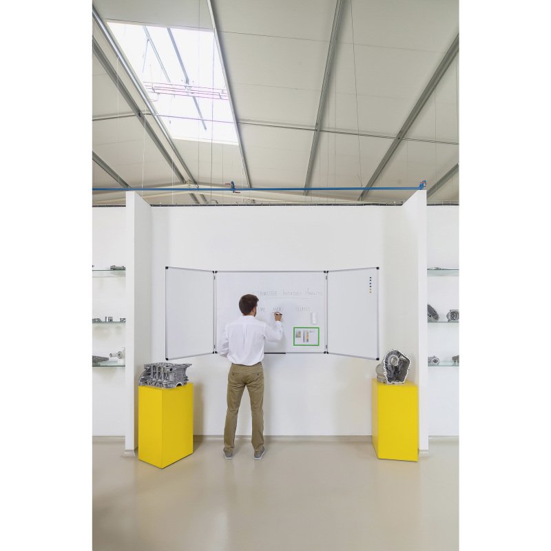 Tableau blanc magnétique Maya Trio Bi-Office, surface en acier laqué, cadre en aluminium, 90 x 60 cm