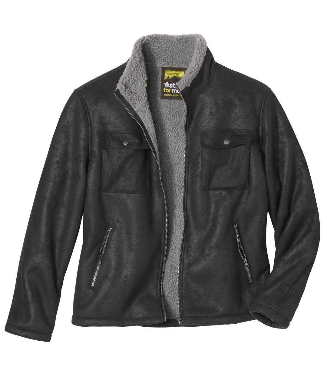 Blouson Aviateur Suédine Noir Doublé Sherpa