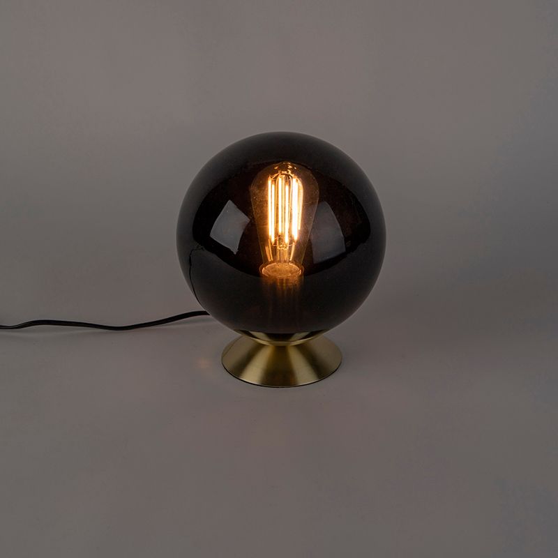 Art deco tafellamp messing met zwart glas - Pallon
