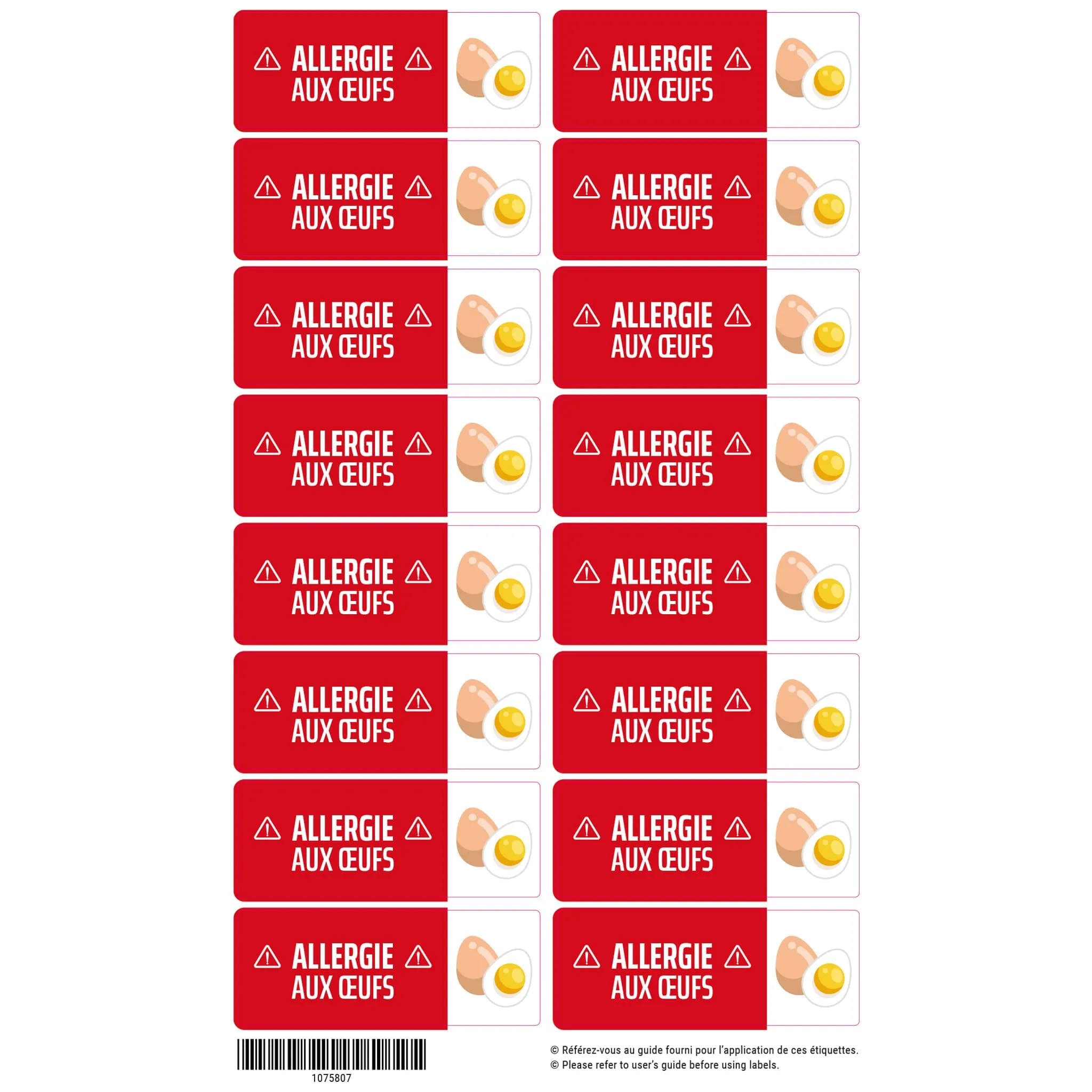 Clément - Impressions Étiquettes allergie - Oeufs