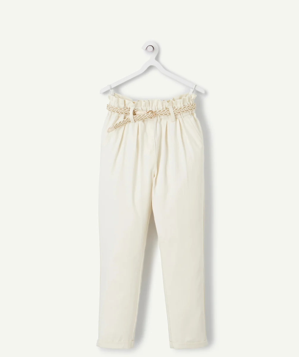 PANTALON FLUIDE BEIGE FILLE EN VISCOSE RESPONSABLE AVEC CEINTURE