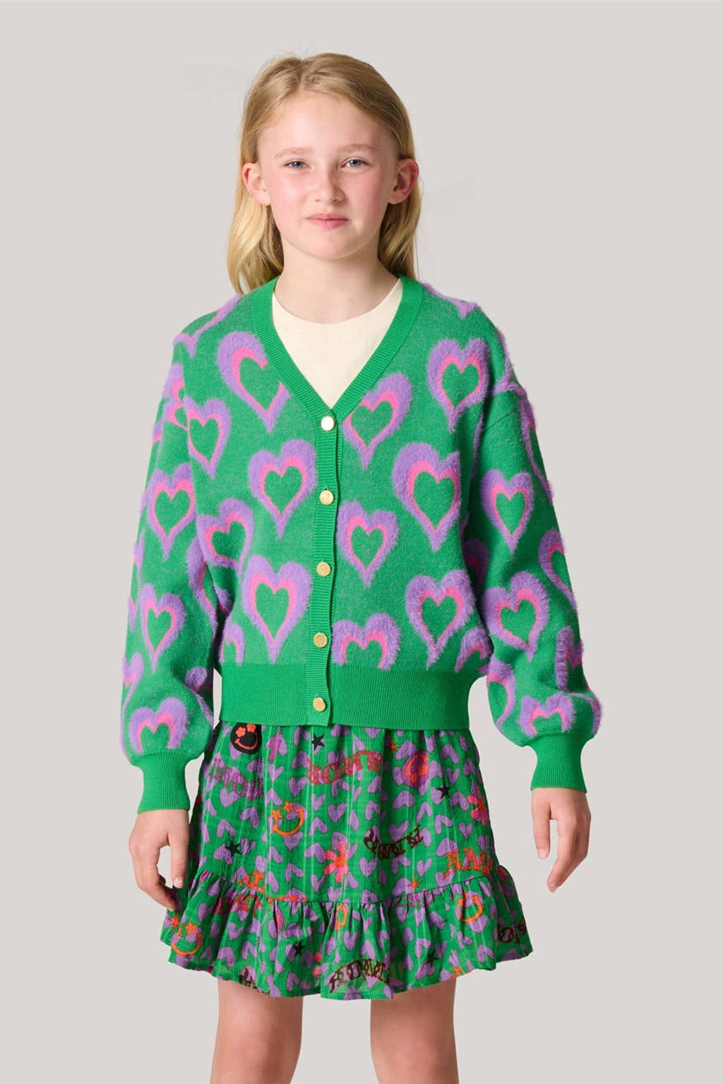 Shoeby vest met hartjes groen/lila