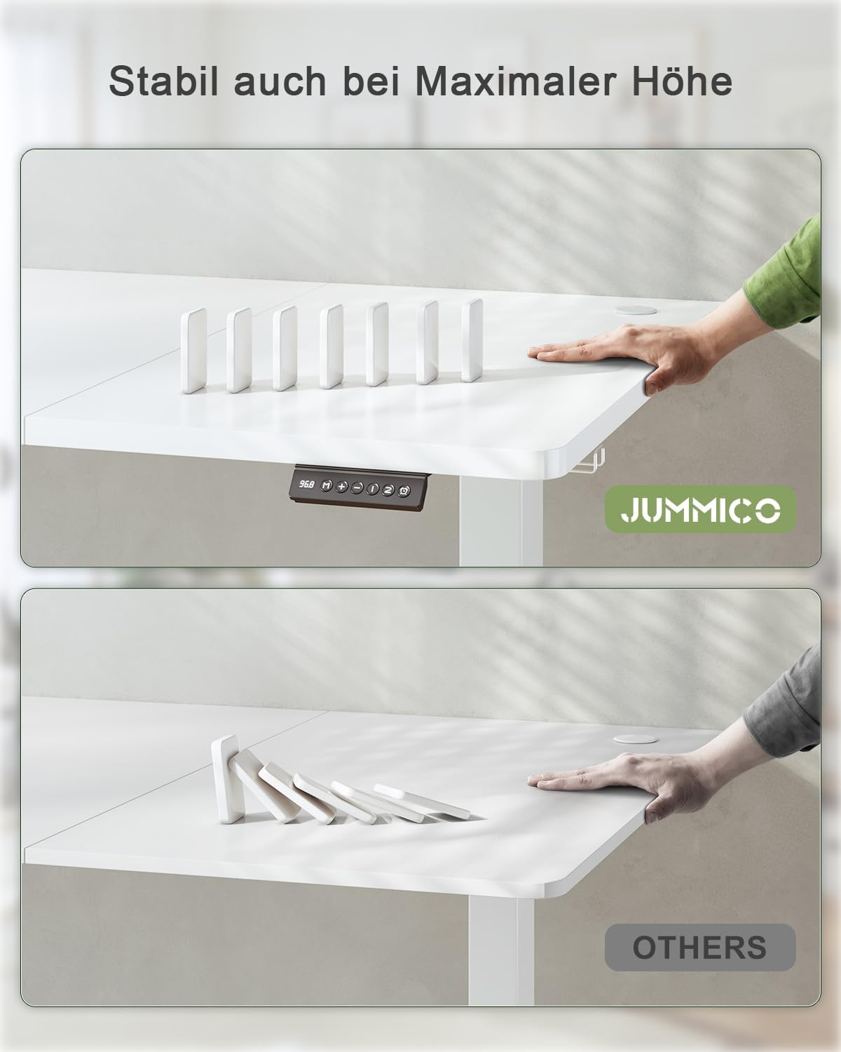 JUMMICO Höhenverstellbarer Schreibtisch mit USB-Ladeanschluss 160 x 70 cm, Schreibtisch Höhenverstellbar Elektrisch, Steh-Sitz Tisch Stehpult Verstellbarer Computertisch,Standing Desk,Weiß