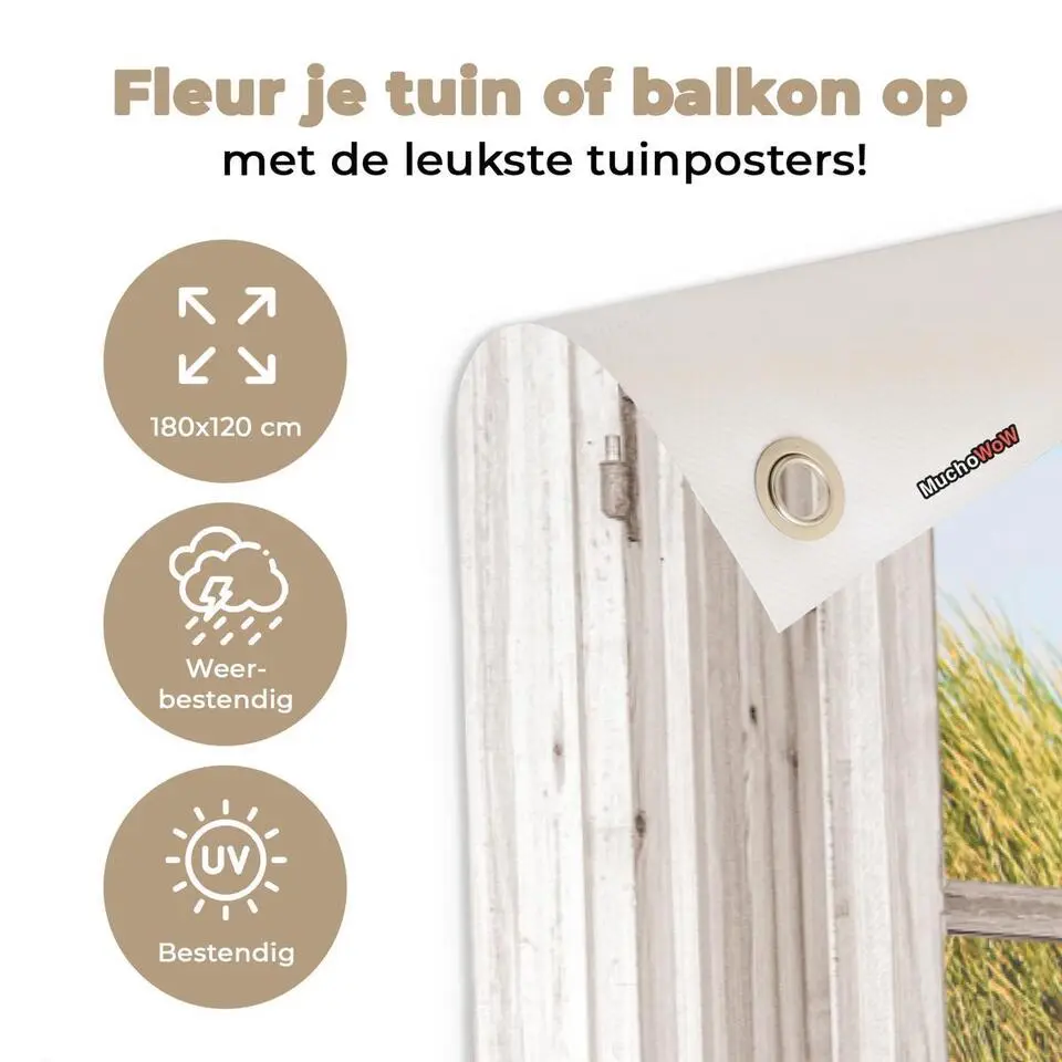 MuchoWow Tuinposter 180x120cm Doorkijk Strand Zee Duinen Zand