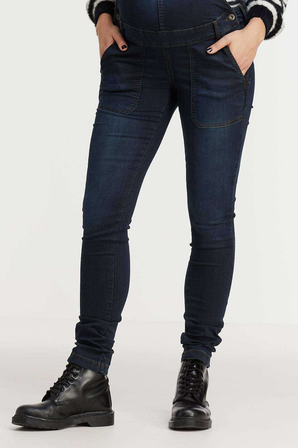 LOVE2WAIT low waist skinny zwangerschapstuinbroek dark denim