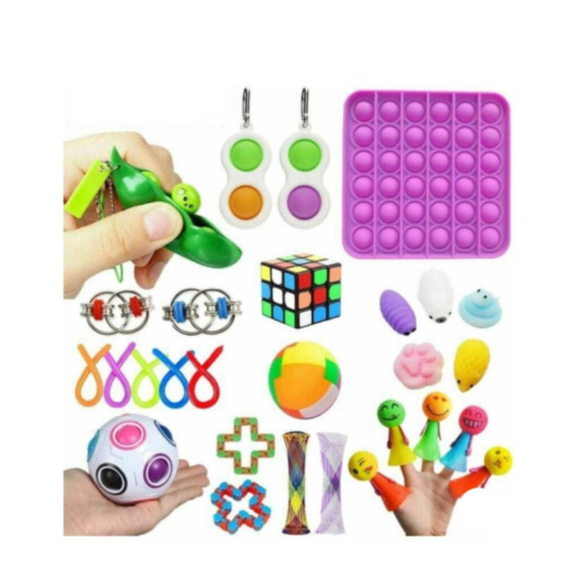 (28-tlg. Set) Anti Stress Silikon Bubbles Pop It Fidget Spiele - Bunt