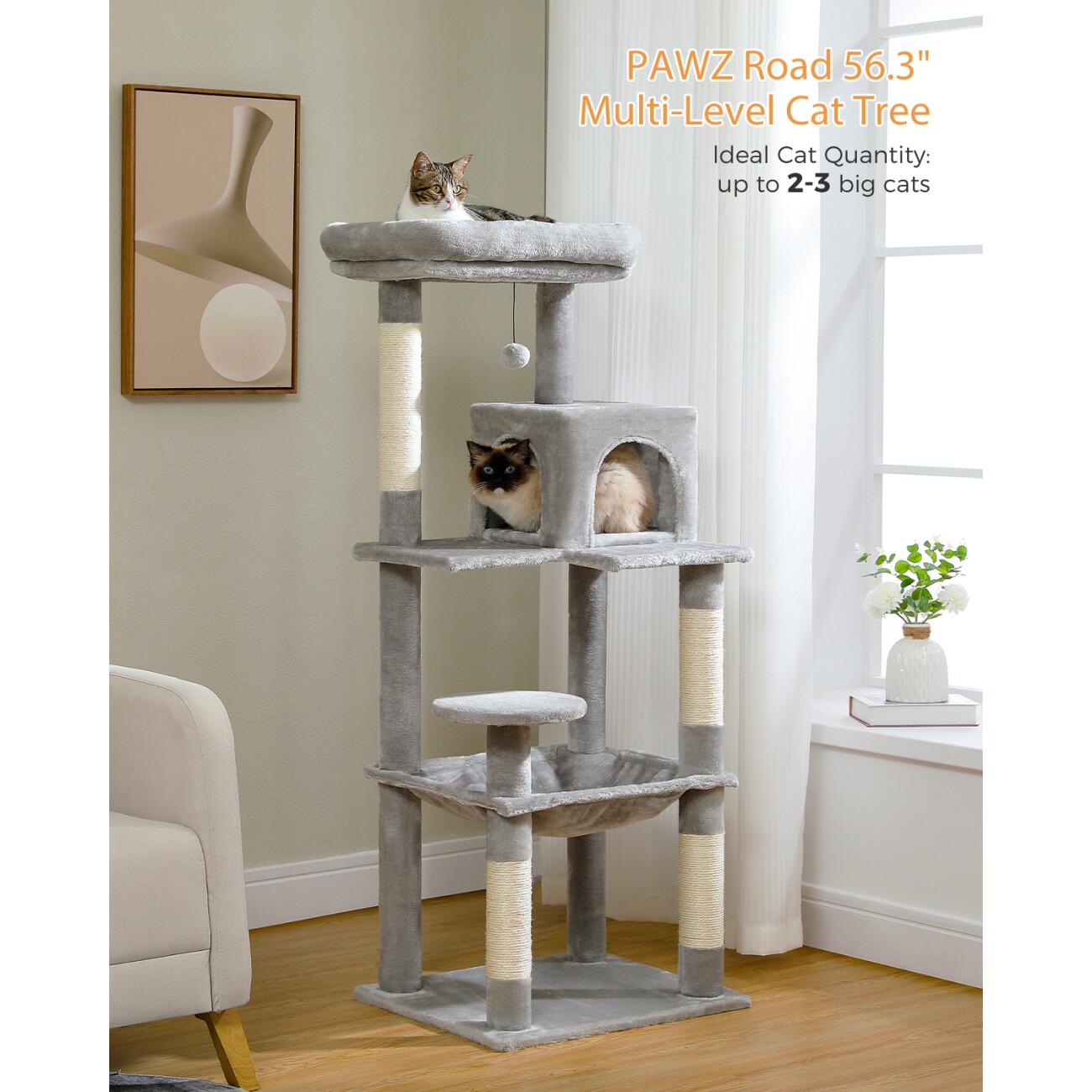 Pawz Road Kratzbaum XL für große Katzen mit Hängematte