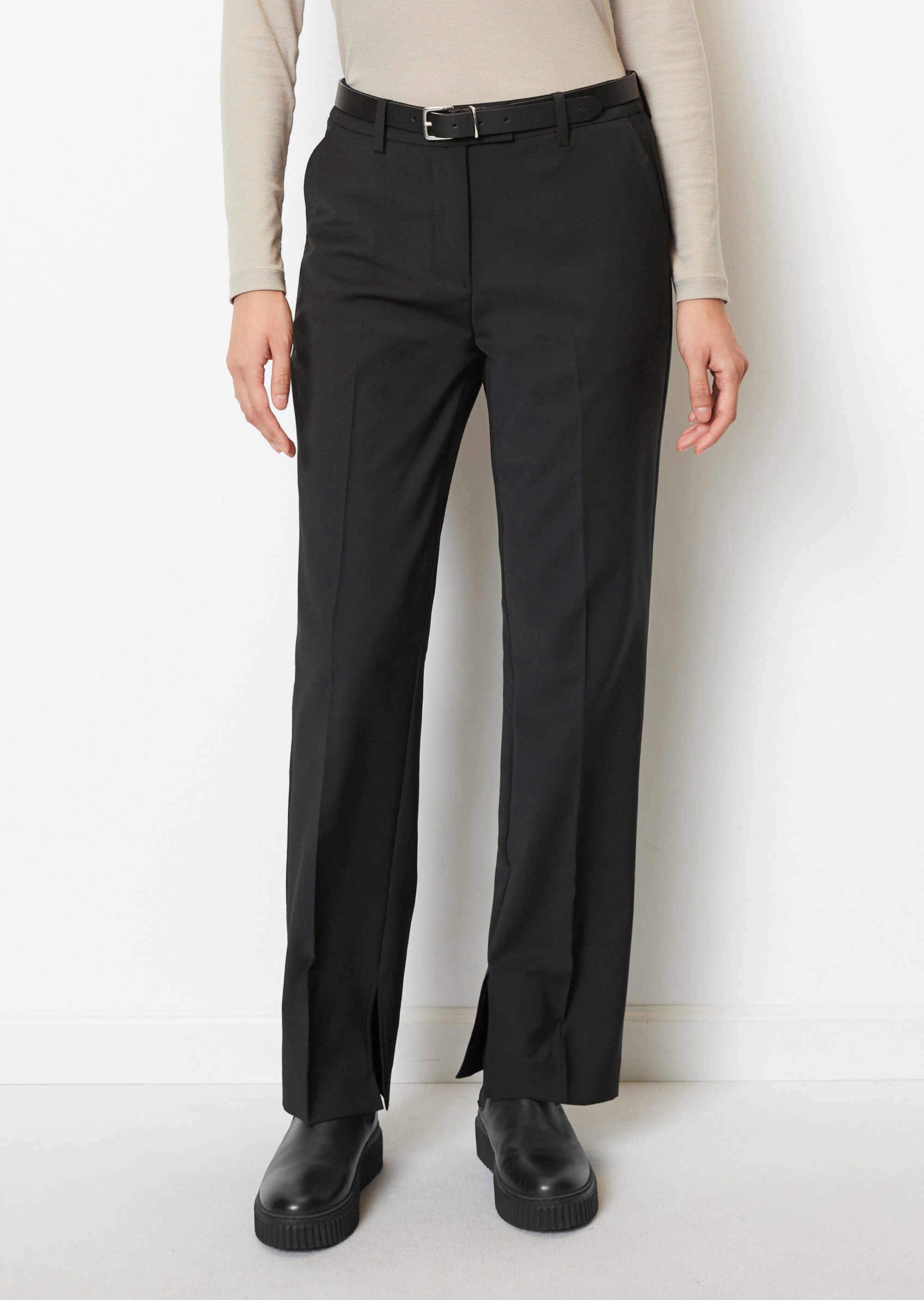 Tailored Pants mit Saum-Schlitzen aus Wolle-Mix-Stretch