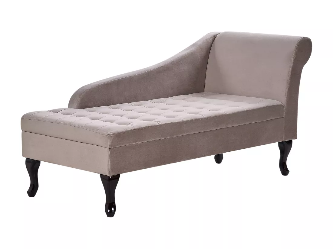 Chaise longue côté droit en velours taupe avec rangement PESSAC