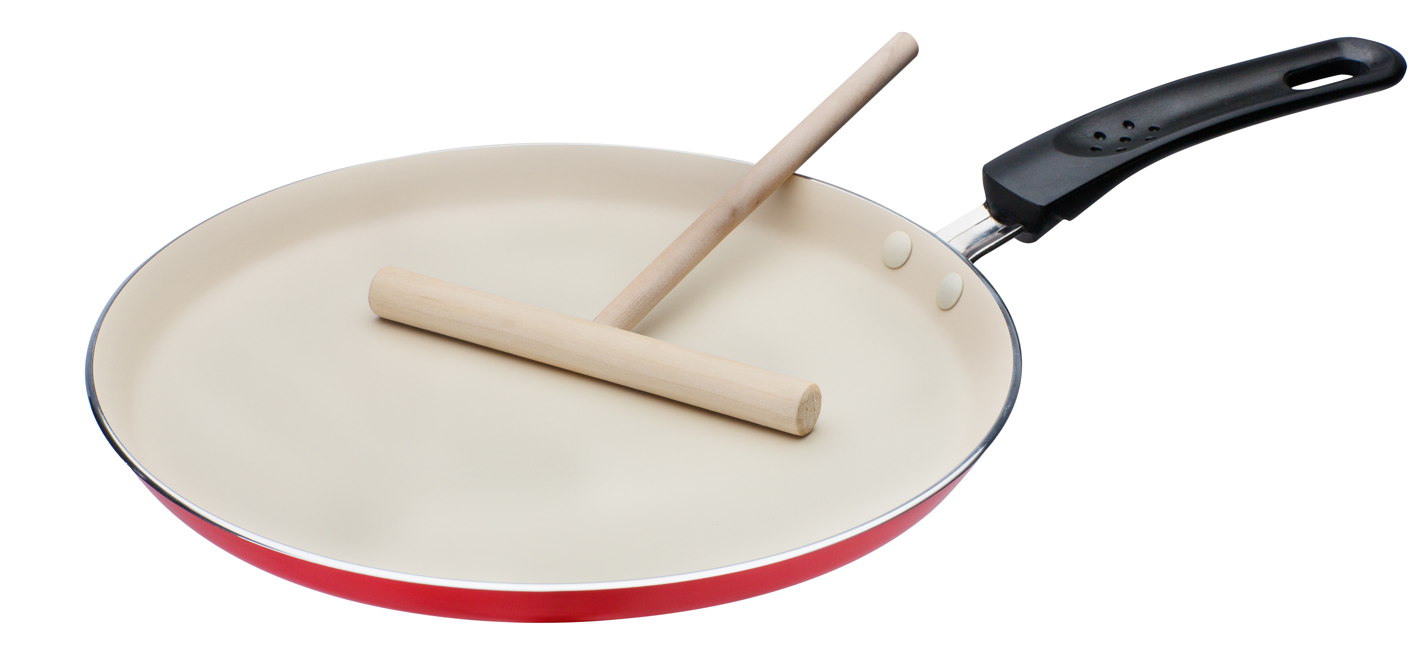 Crepe-Pfanne Induktion 26cm rot/creme mit Teigverteiler