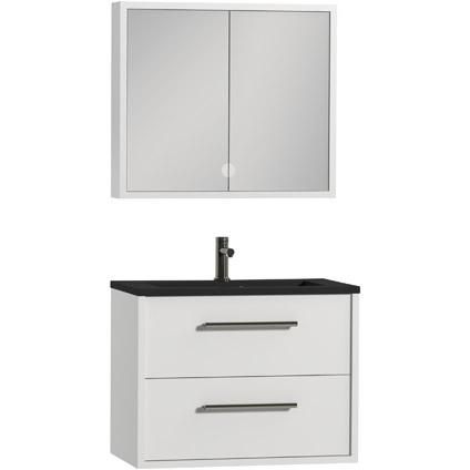 Tiger Boston badmeubel met spiegelkast en zwarte wastafel 80cm wit