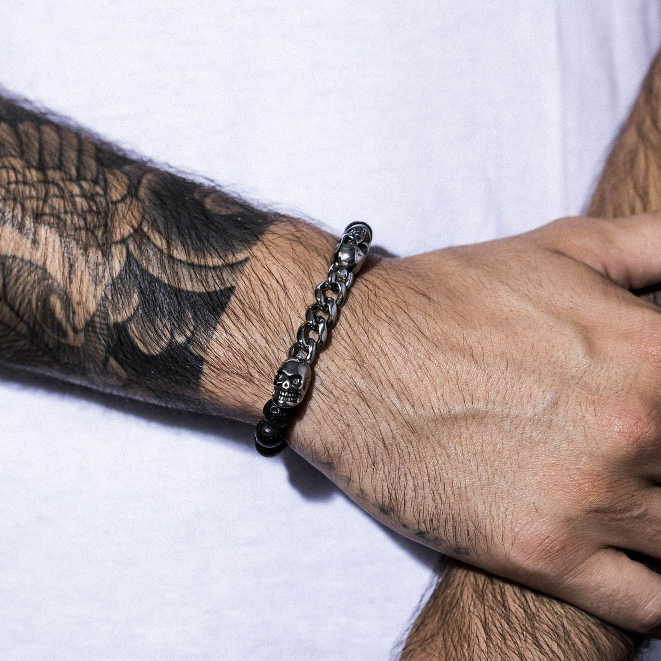 Jacobson Bracelet Dark Shadows en Acier & Pierres de Lave noires