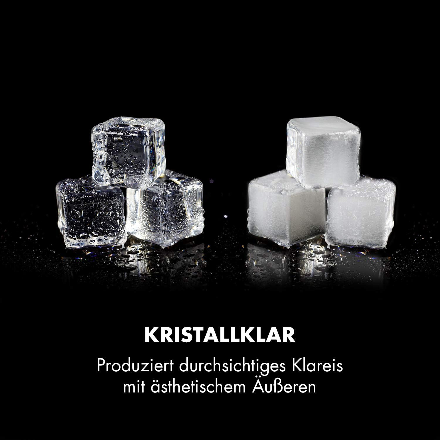 Klarstein Eiswürfelmaschine Klein, 2,5L Eiswürfelbereiter, für Mittelgroße, Klare Eiswürfel, Schnelle Mini, mit Sicherheitsalarm, 13kg/24h