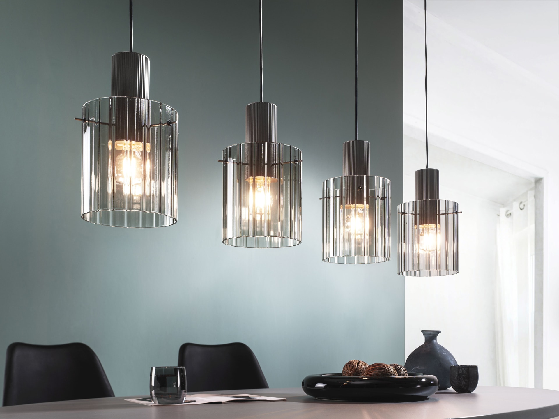 casaNOVA Retrofit Balkenpendel RONJA 4-flg silberfarbig /Rauchglas