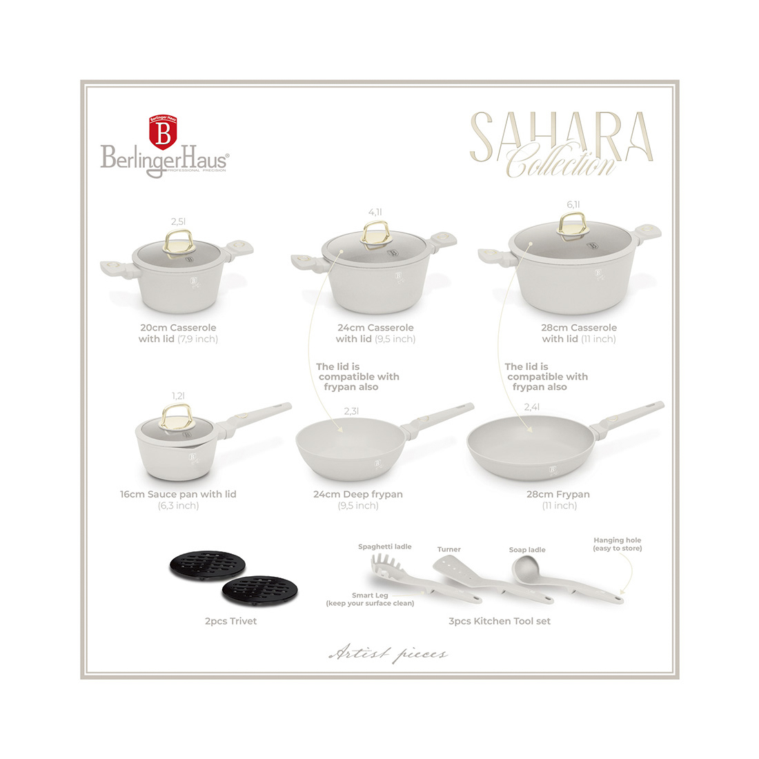 Berlinger Haus 15-teiliges Kochgeschirr-Set matt cream Sahara Collection
