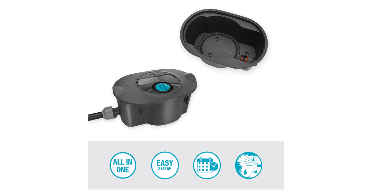 GARDENAPipeline-irrigatiesysteem AquaPrecise op zonne-energie voor gazon sprinklersysteem  (Grijs/turquoise)