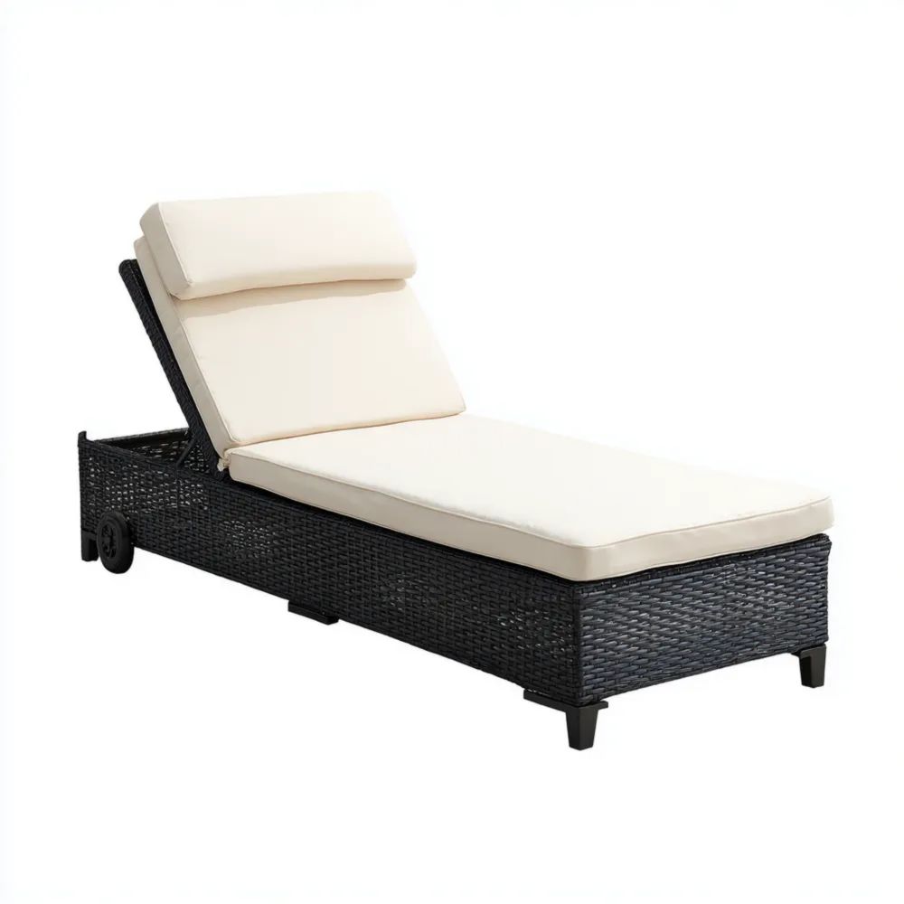 Gartenliege Polyrattan 200x75x40 cm – Dunkel/Creme – Verstellbare Rück