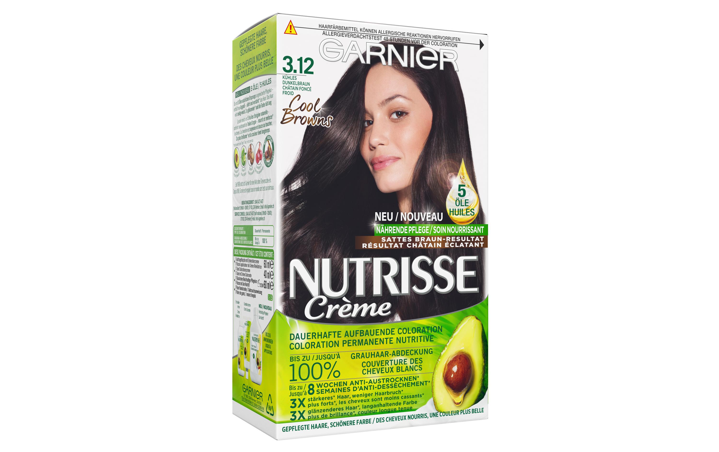 Haarcoloration Nutrisse Crème 3.12 Kühles DunkelbraunHaarfarbe verleiht dem Haar seidig strahlenden Glanz