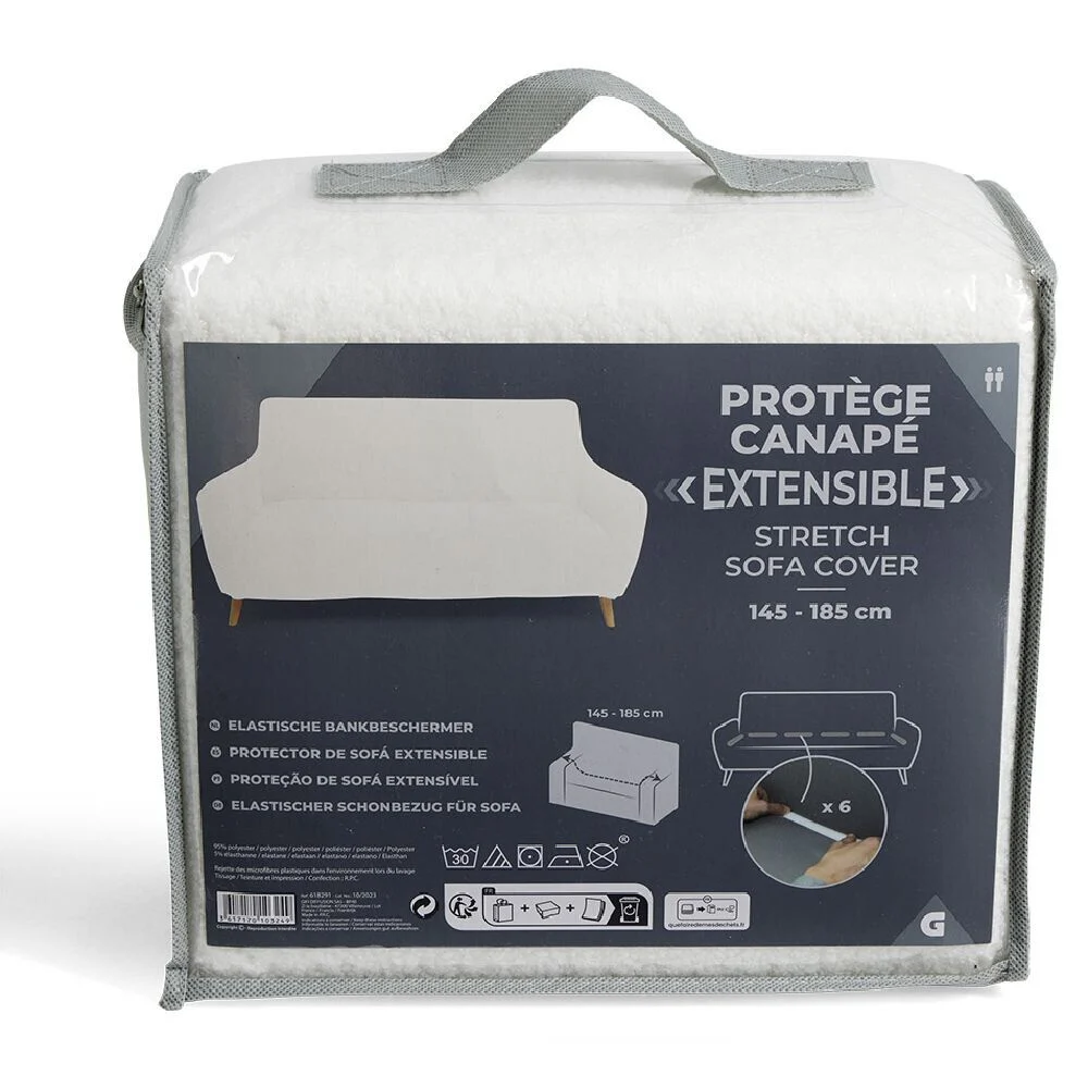 Protège canapé extensible 2 places L145-185cm effet laine bouclée beige