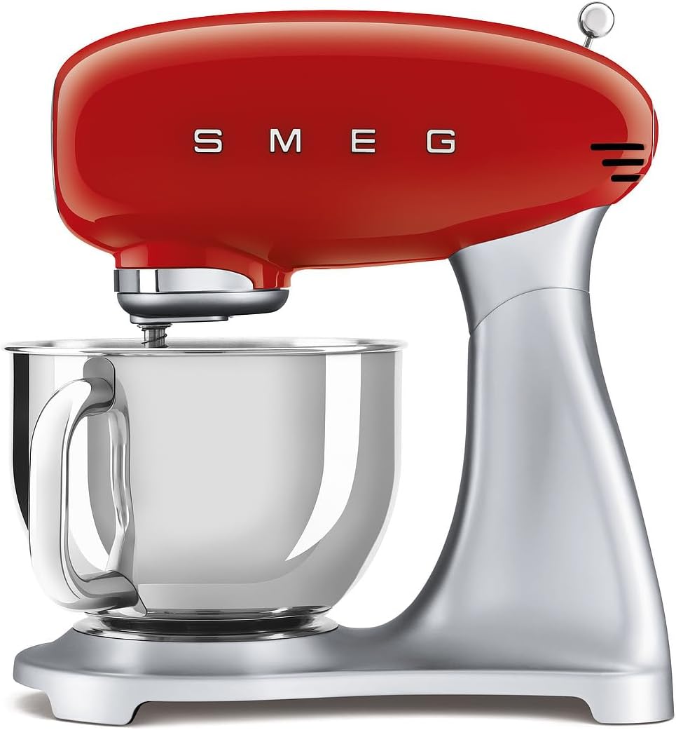 Smeg, Robot Pâtissier SMF02BLEU, 10 Niveaux de Vitesse, Fonction Mise en Marche Progressive, Bol 4,8 L, Verrouillage Moteur de Sécurité, Batteur Plat, Crochet et Couvercle Fournis, 800W, Noir