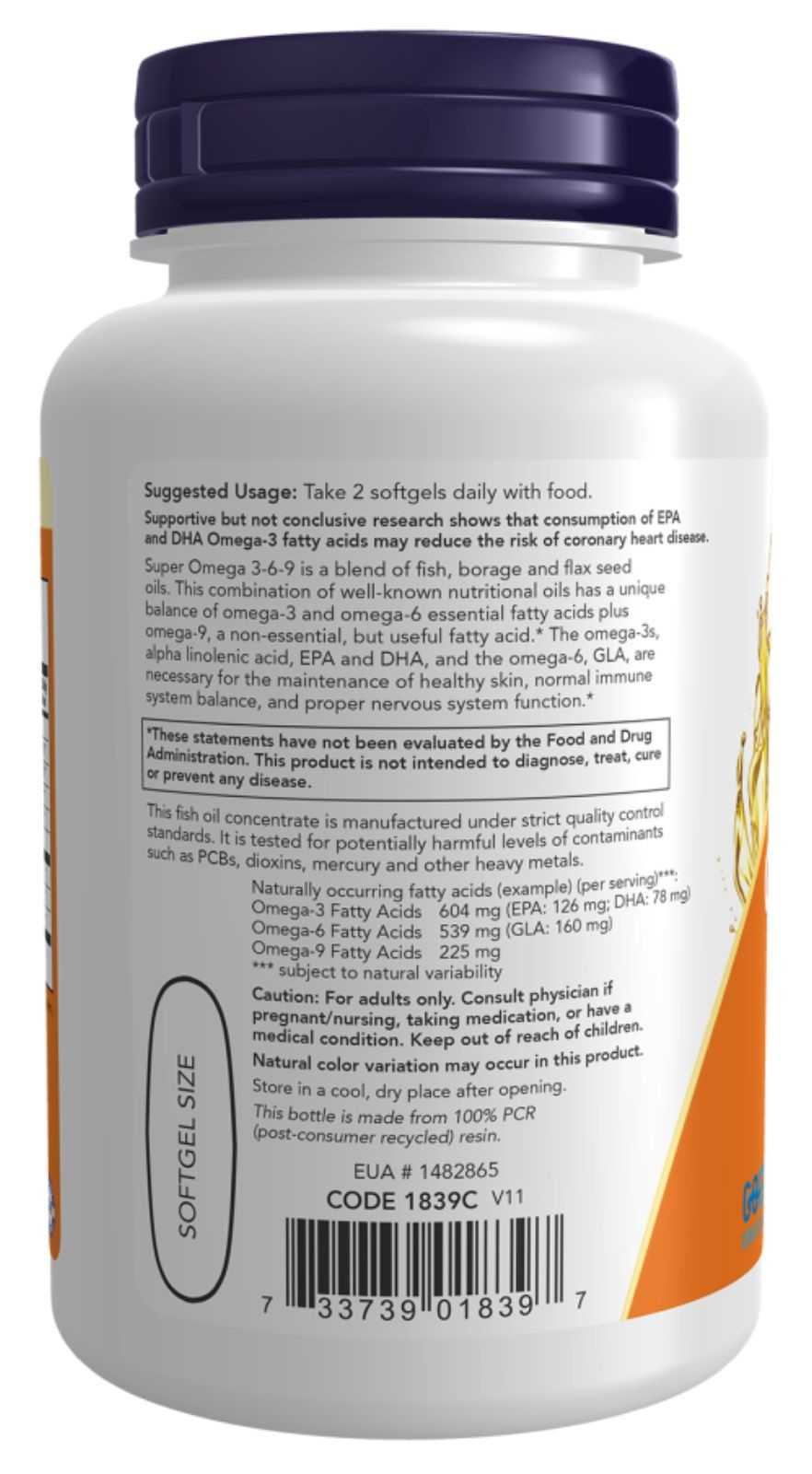 NOW Foods Super Ômega-3-6-9 1200 mg 90 cápsulas lisas
