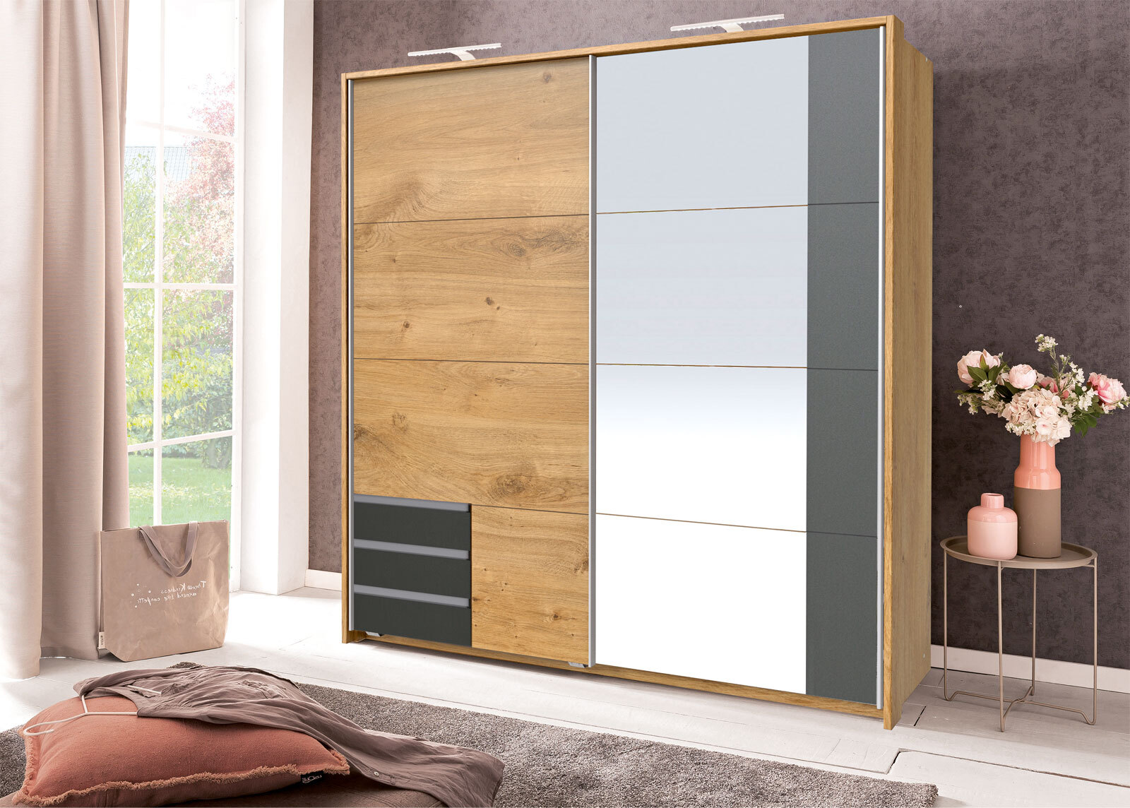 Schwebetürenschrank EMDEN 180 x 198 cm braun/ grau