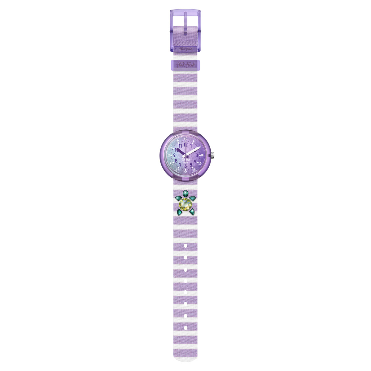 Montre FLIK FLAK Shine bright Shining turtle enfant bracelet plastique biosourcé violet