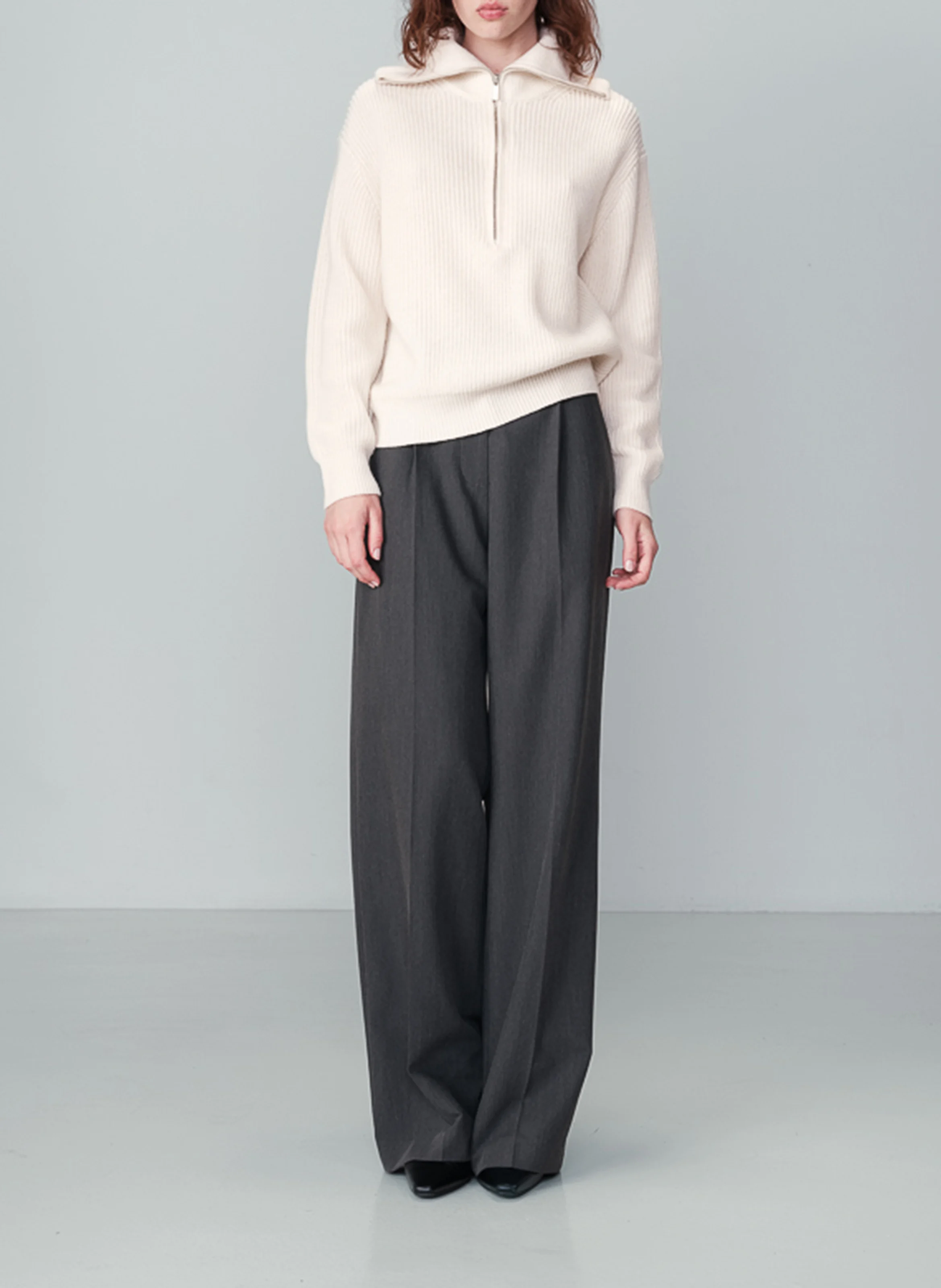 NAIKI - Pull droit col camionneur en maille | Beige